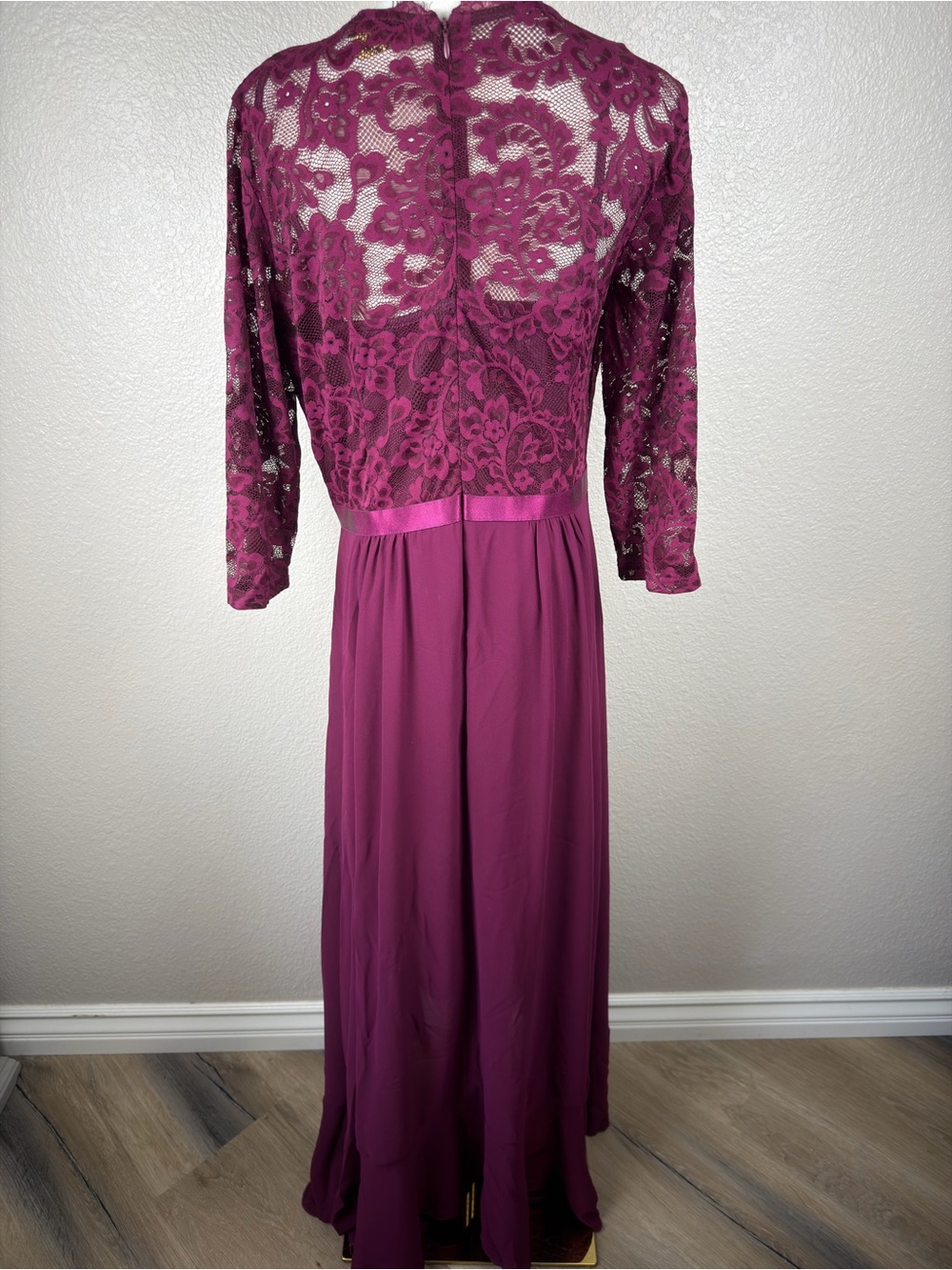 NWOT Miusol Deep Plum Lace-Top Long Sleeve Maxi Dress,XL - Picture 7 of 10